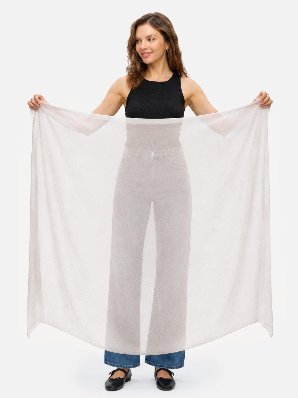 Square - Featherlight Solid Cashmere Scarf - Ivory