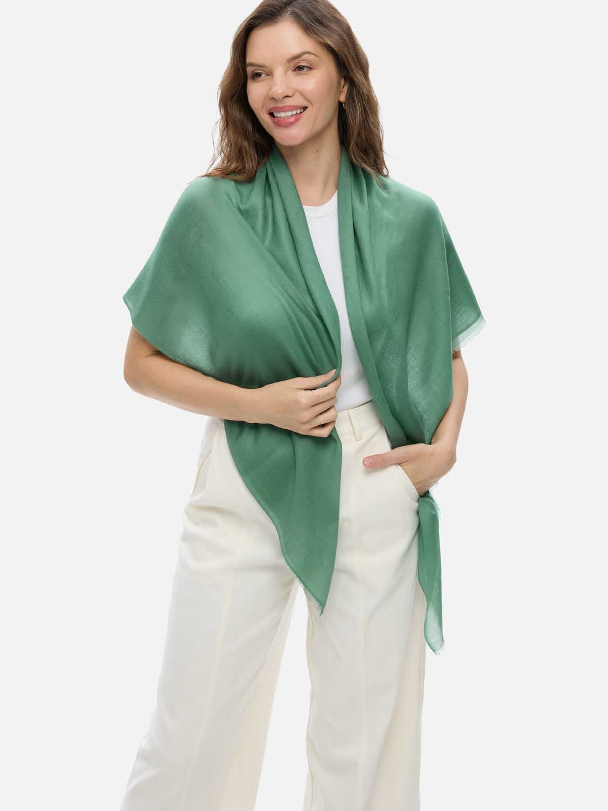 Square - Featherlight Solid Cashmere Scarf - Sage