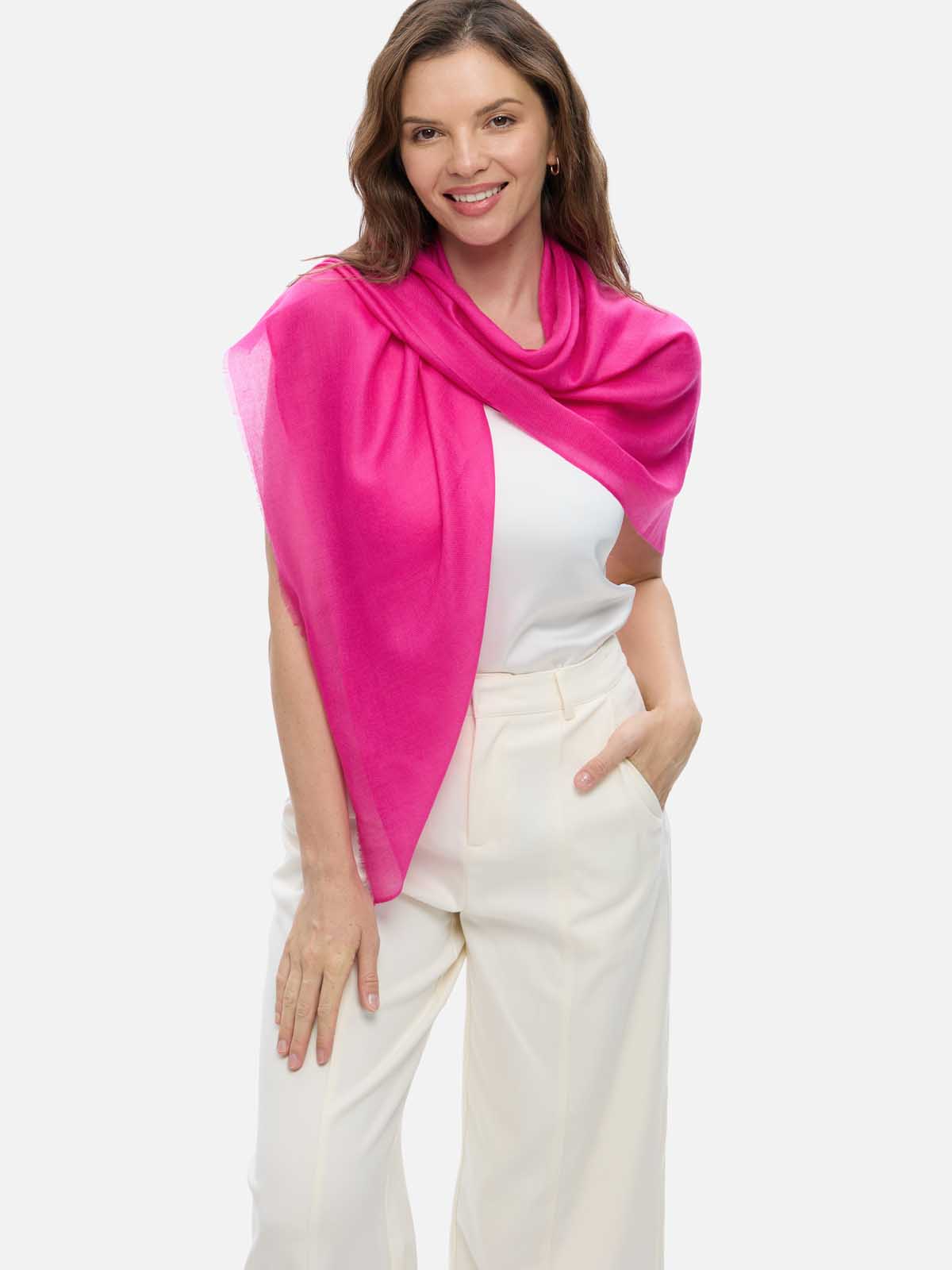 Square - Featherlight Solid Cashmere Scarf - Fuchsia