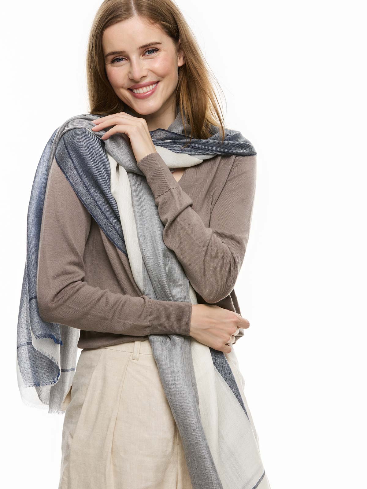 Featherlight Blue White Cashmere Scarf
