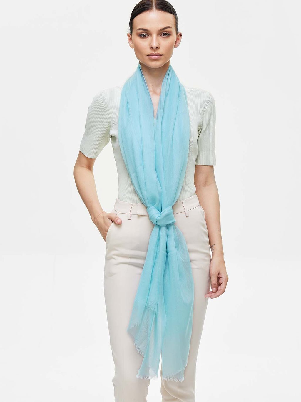 Featherlight Aqua Blue Cashmere Scarf