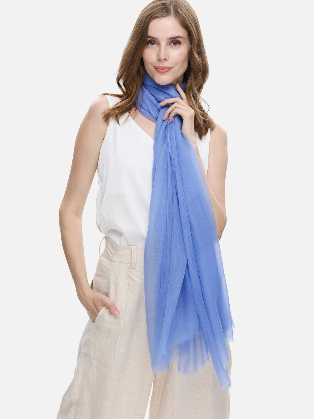 Featherlight Cornflower Blue Cashmere Scarf