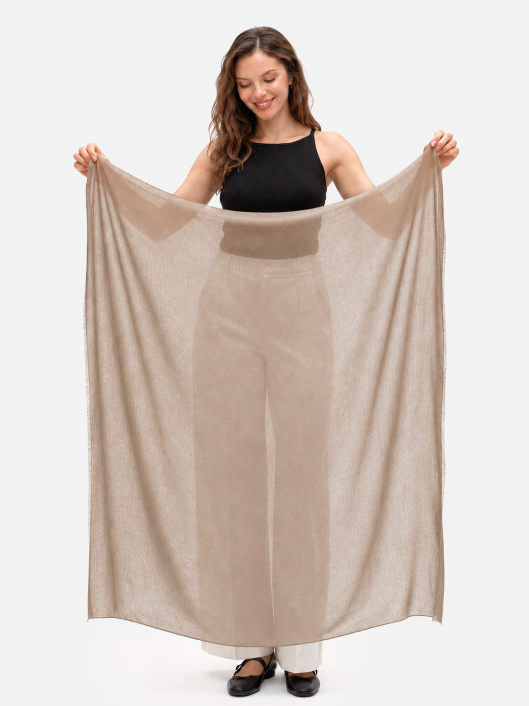 Square - Featherlight Solid Cashmere Scarf - Camel
