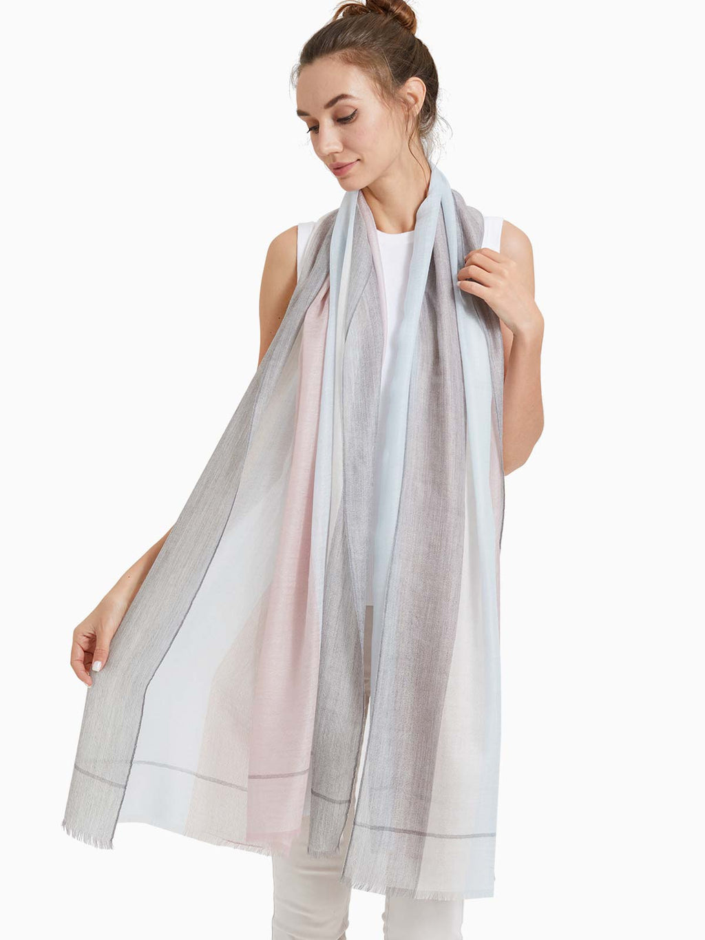 Featherlight Pink Blue Cashmere Scarf