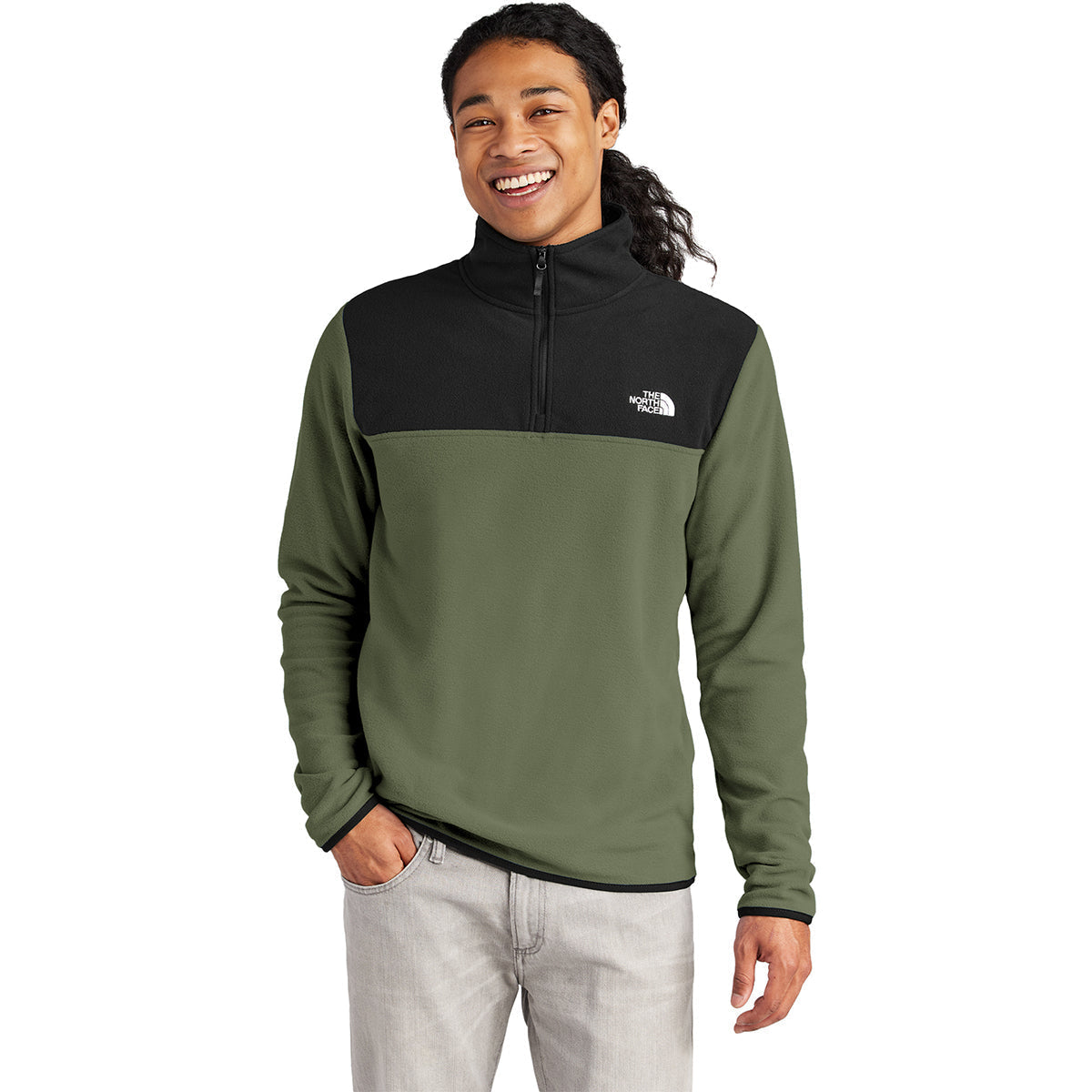 The North Face Men's New Taupe Green/ TNF Black Glacier 1/4-Zip Fleece