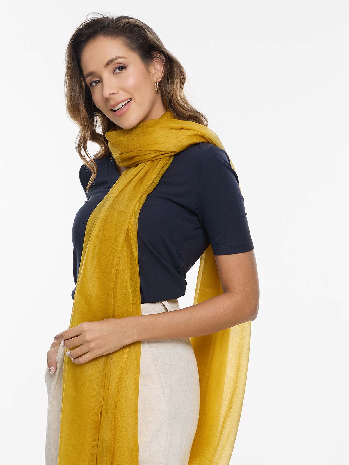 Featherlight Mustard Cashmere Scarf